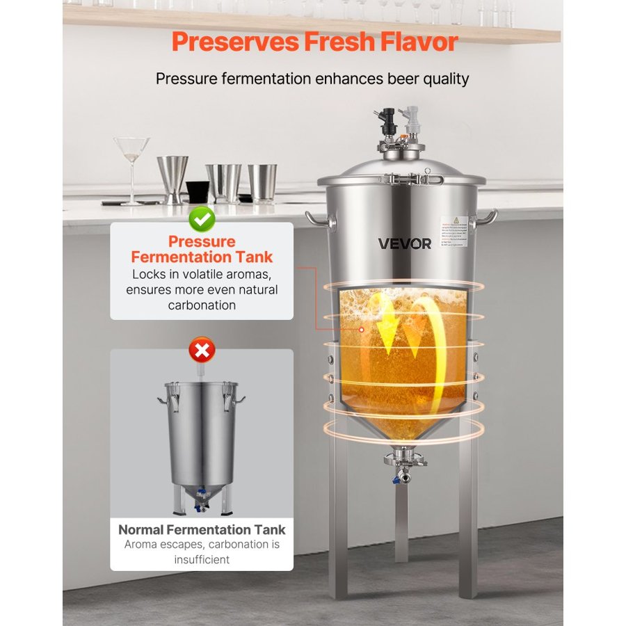 VEVOR Pressure Beer Fermenter – 15 PSI, 8 Gal/30L Capacity