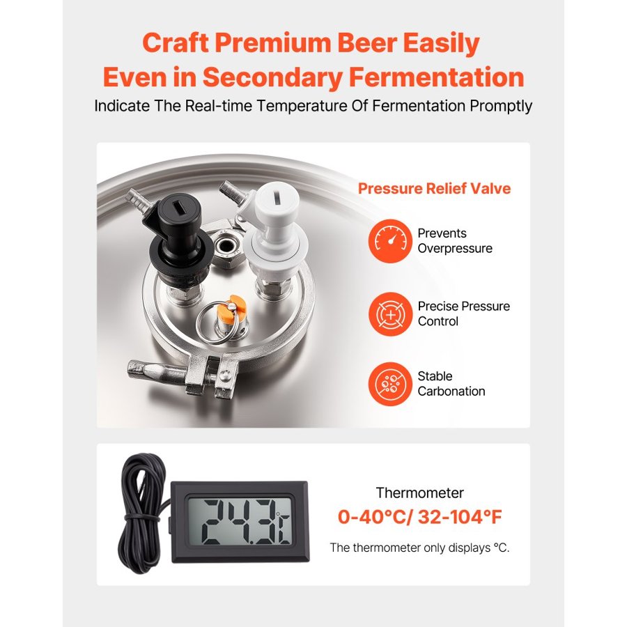 VEVOR Pressure Beer Fermenter – 15 PSI, 8 Gal/30L Capacity