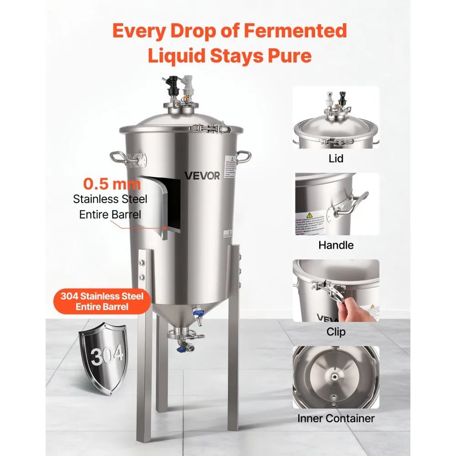 VEVOR Pressure Beer Fermenter – 15 PSI, 8 Gal/30L Capacity