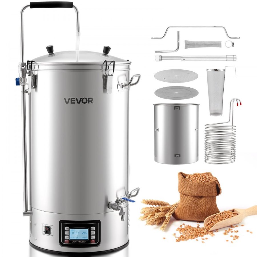 VEVOR Electric Brewing System, 16 Gal/60L Brewing Pot, 3000W Power All-in-One Home Beer Brewer with Recipe Memory, Auto/Manual Mode Mash Boil Device with Control Panel, 25-100℃ Temp & 1-180 min Timer