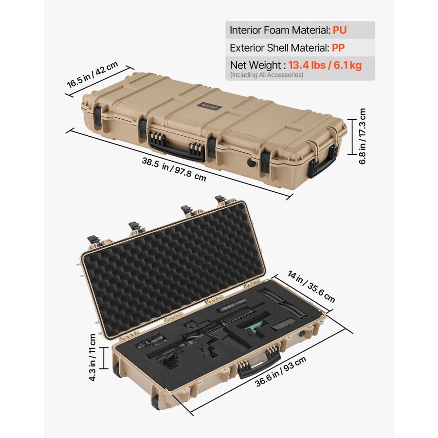 VEVOR Locking Hard Rifle Case – 36 In, IP67, 4-Layer Foam