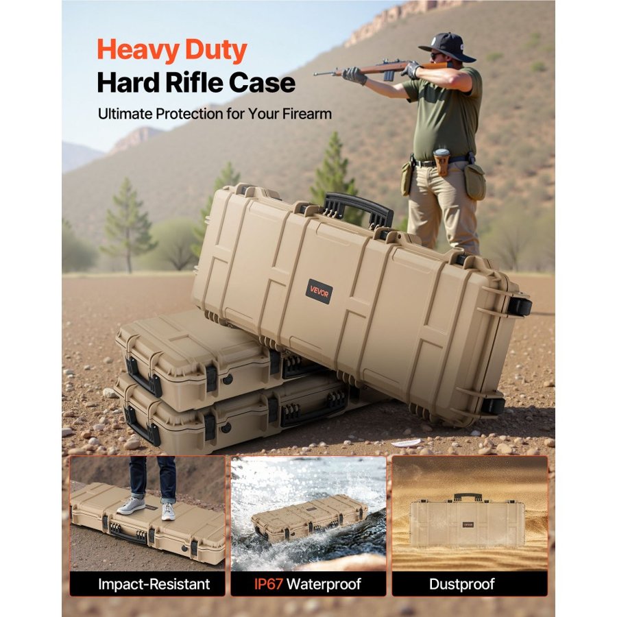 VEVOR Lockable Hard Rifle Case - 40 Inch, IP67, Waterproof
