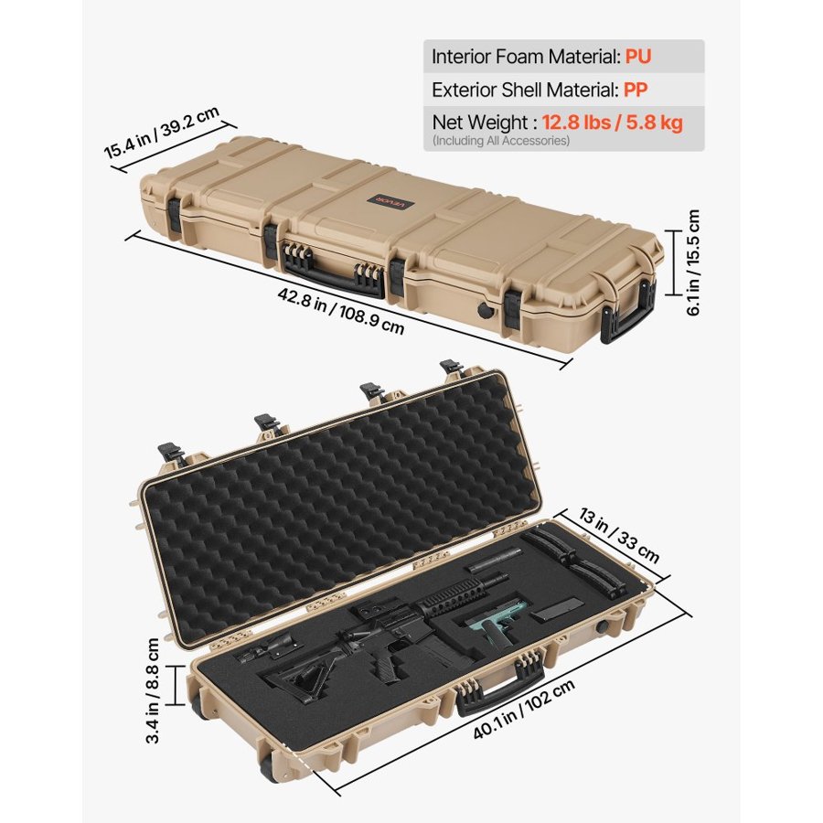 VEVOR Lockable Hard Rifle Case - 40 Inch, IP67, Waterproof
