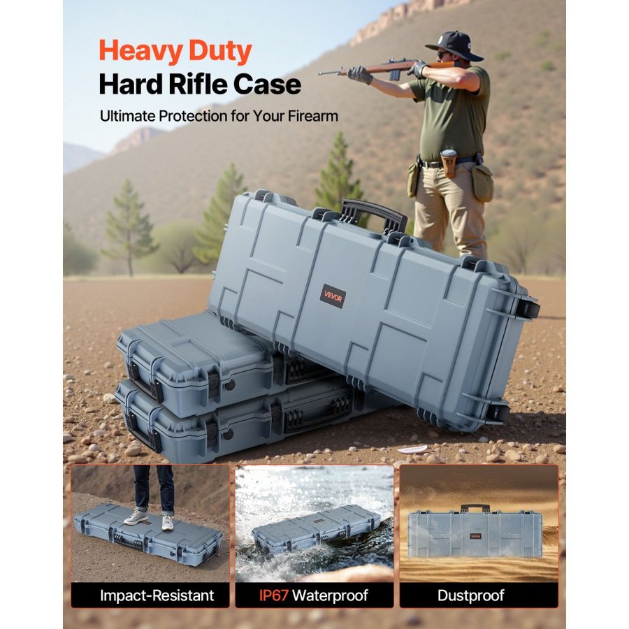 VEVOR Lockable Rifle Case – 42 Inch IP67 Waterproof Gun Case