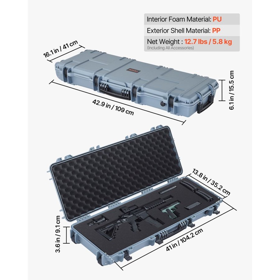 VEVOR Lockable Rifle Case – 42 Inch IP67 Waterproof Gun Case