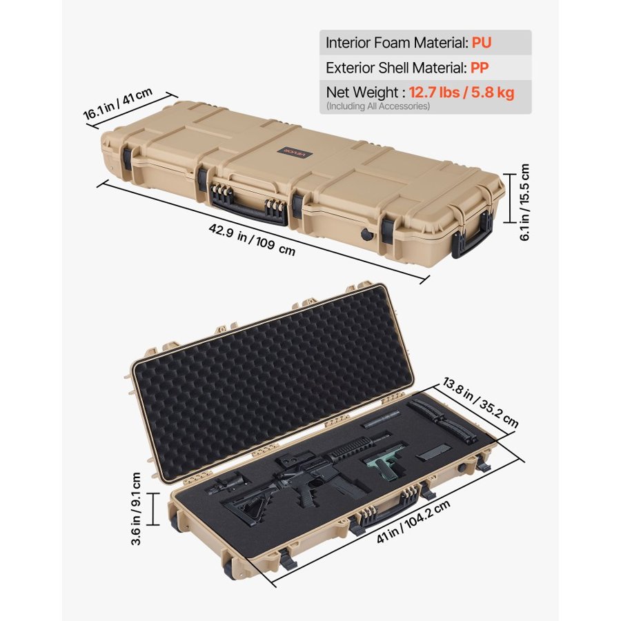 VEVOR 42 Inch Hard Rifle Case – IP67 Waterproof & Dustproof