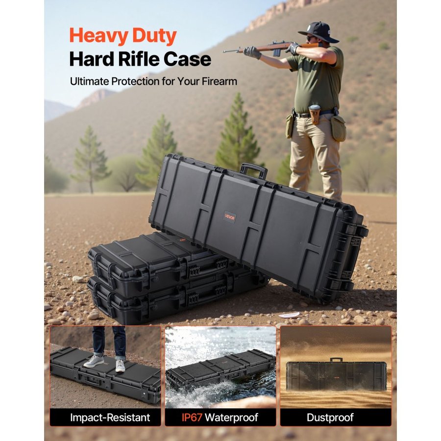 VEVOR Rifle Case Lockable – 50", 4 Layers, IP67, 8 Latches