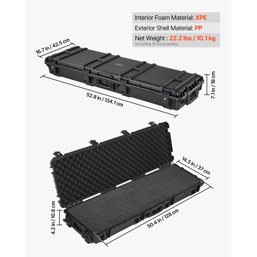 VEVOR Rifle Case Lockable – 50", 4 Layers, IP67, 8 Latches