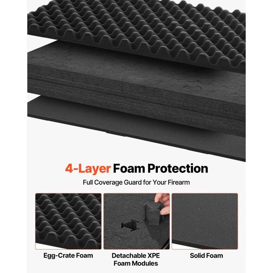 VEVOR Rifle Case Lockable – 50", 4 Layers, IP67, 8 Latches