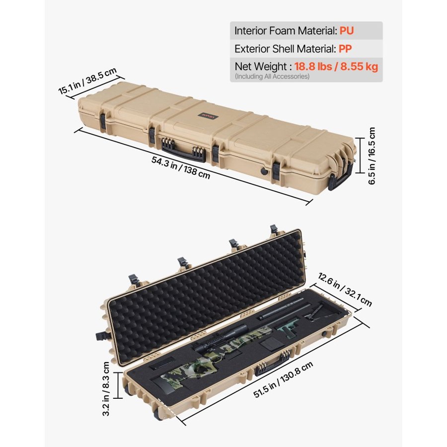 VEVOR Hard Rifle Case – 2 Lock Points, 6 Latches, 18.8 lbs