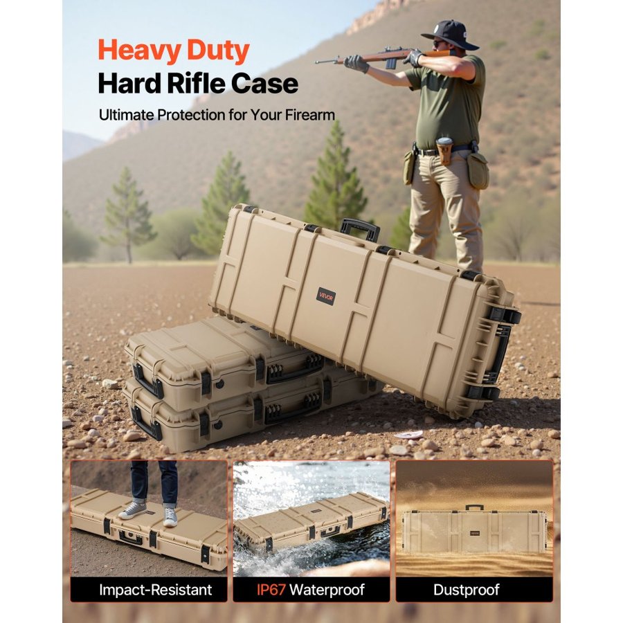 VEVOR Hard Sided Rifle Case – 52 In, IP67, 4-Layer Foam