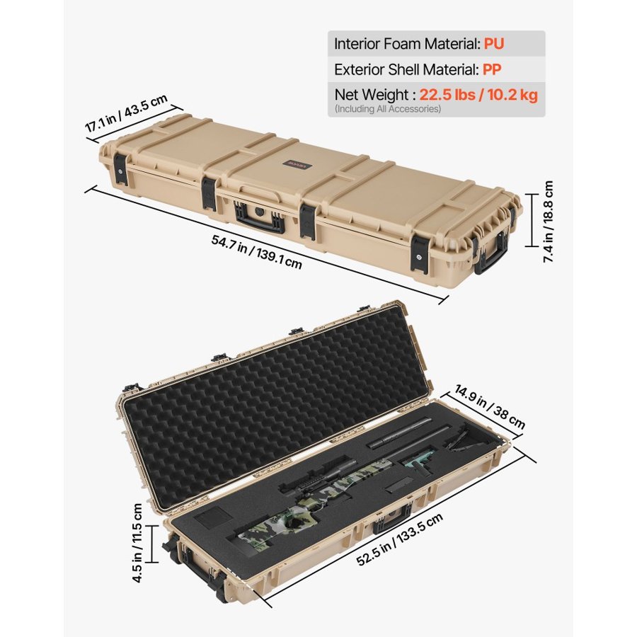 VEVOR Hard Sided Rifle Case – 52 In, IP67, 4-Layer Foam