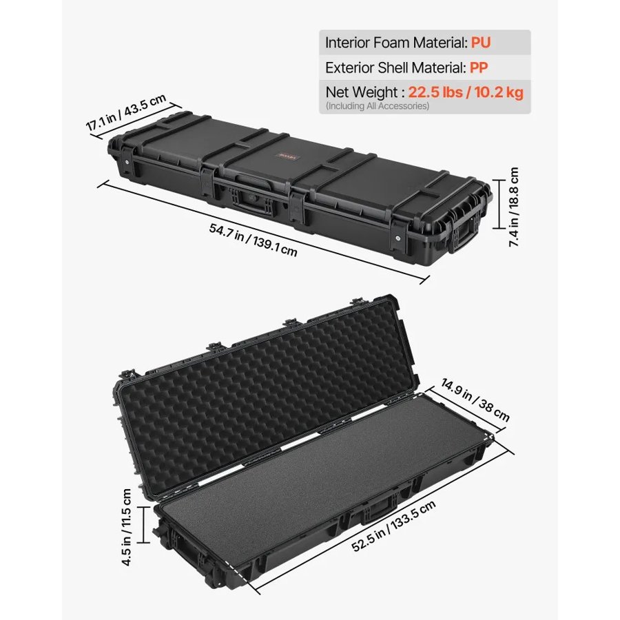 VEVOR Hard Sided Rifle Case – 52.5x14.9x4.5 in, Waterproof