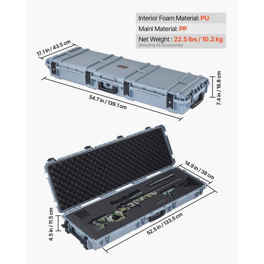 VEVOR Hard Rifle Case – 52 In, IP67 Waterproof, 4 Layer