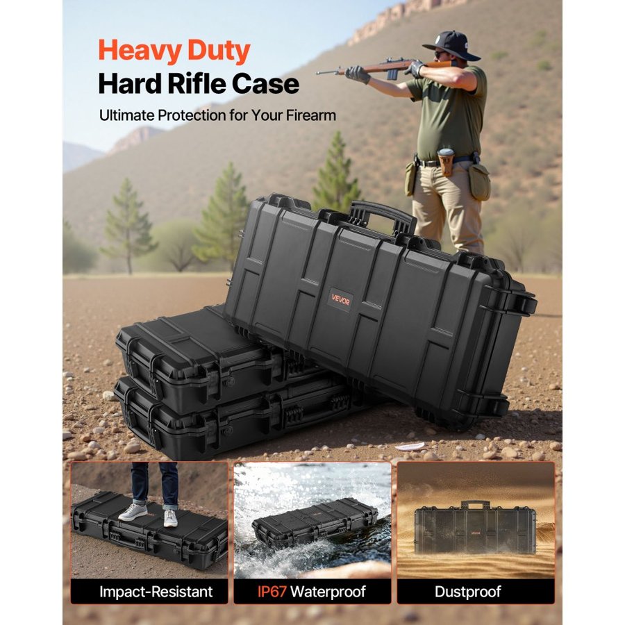 VEVOR Lockable Hard Rifle Case – 36 In, IP67, 4-Layer Foam
