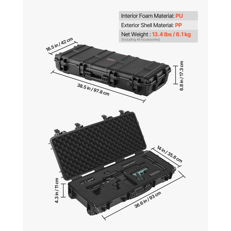 VEVOR Lockable Hard Rifle Case – 36 In, IP67, 4-Layer Foam