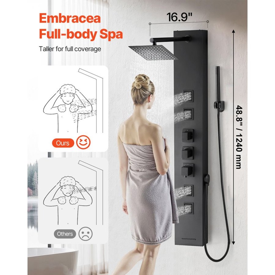 VEVOR Shower Tower Panel System – 49 Inch, 304SS, 4 Jets