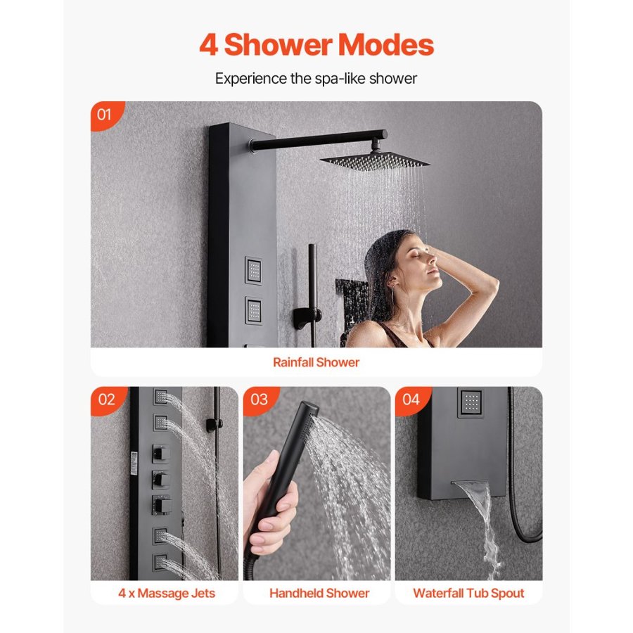 VEVOR Shower Tower Panel System – 49 Inch, 304SS, 4 Jets