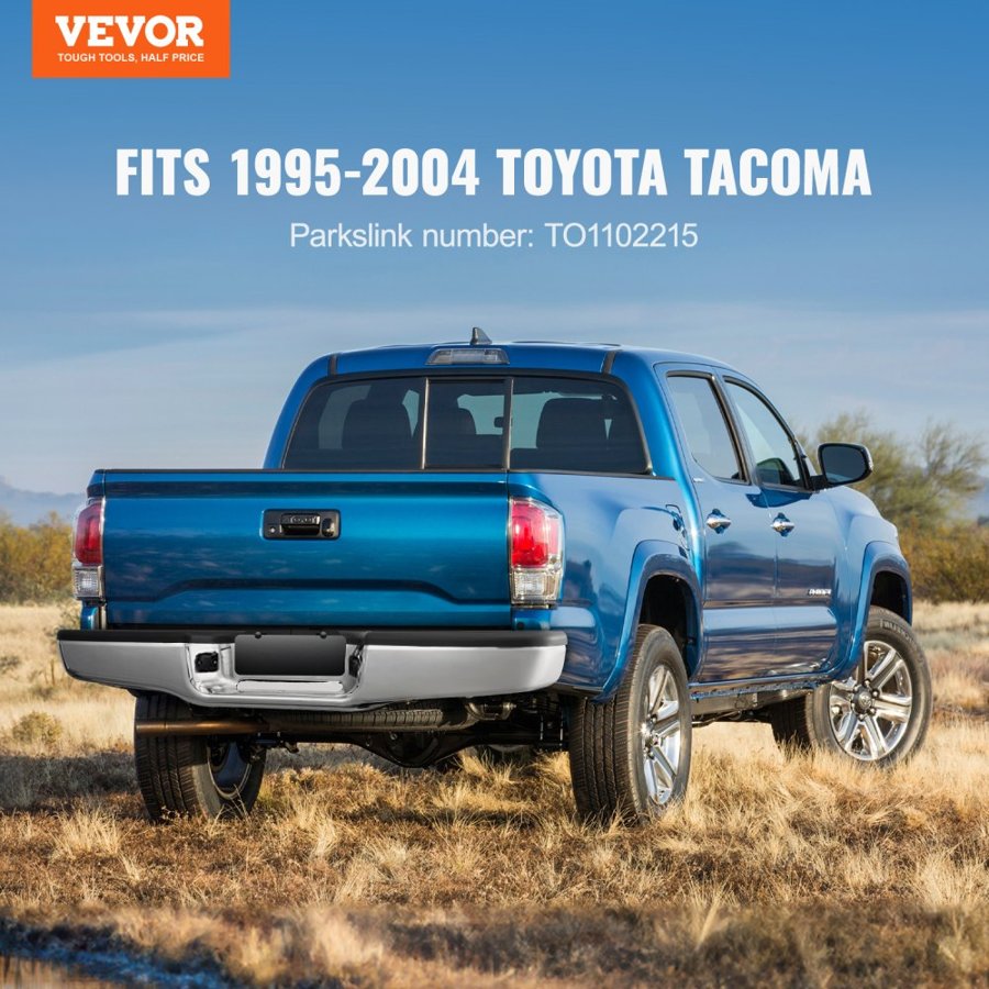 VEVOR Rear Step Bumper, Compatible with 1995-2004-Toyota Tacoma, Chrome Steel Back Bumper, Assembly Replacement Rear Bumper with License Plate Light and Step Pad, without Sensor Holes, for TO1102215