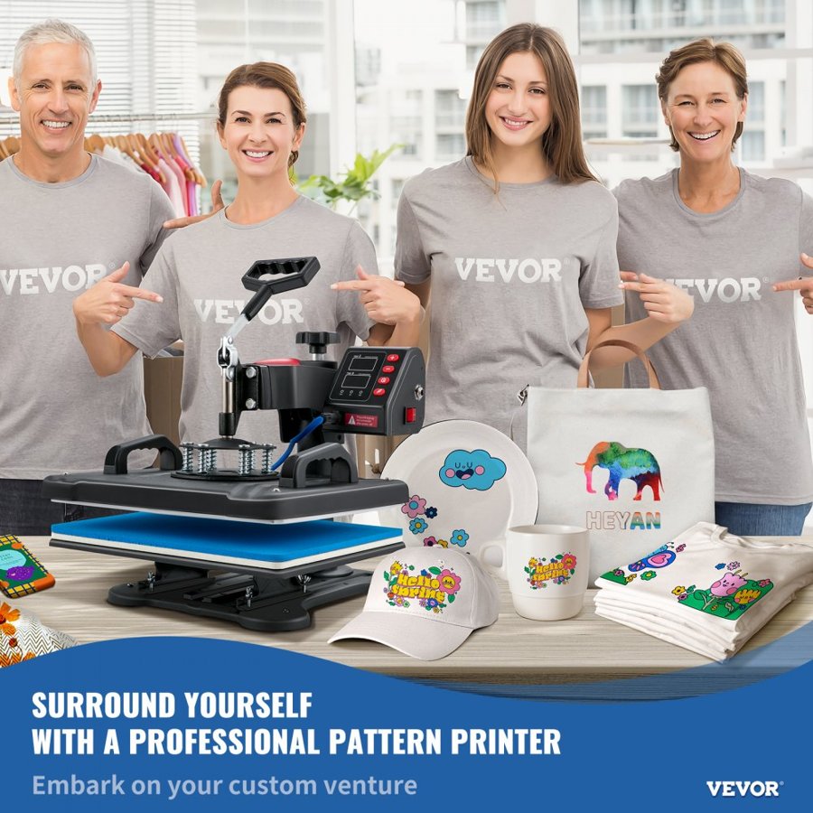 VEVOR 12×15 5‑in‑1 Shirt Press Machine – T‑Shirt, Mug, Hat