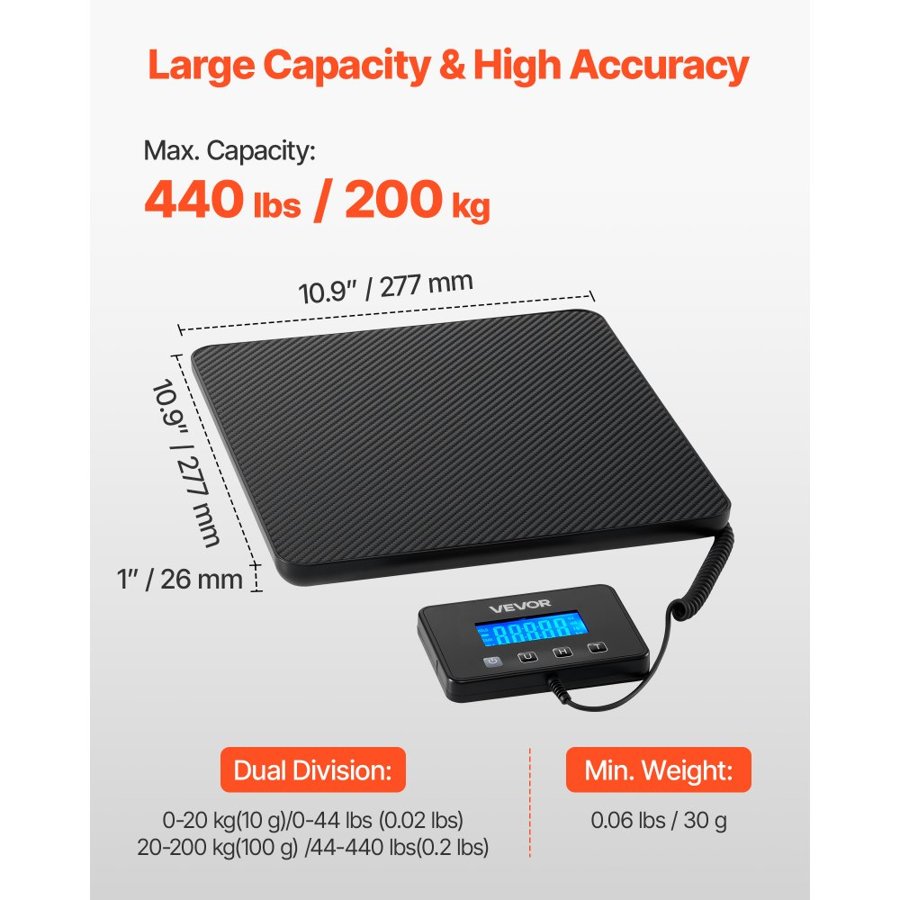 VEVOR Digital Postal Scale – 440 lbs Dual Accuracy, LCD