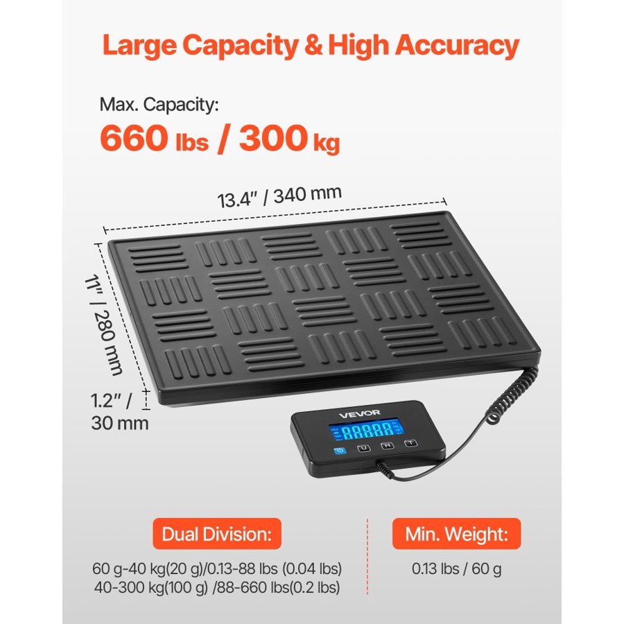 VEVOR Postal Digital Scale – 660 LBS, 0.7 oz / 3.5 oz