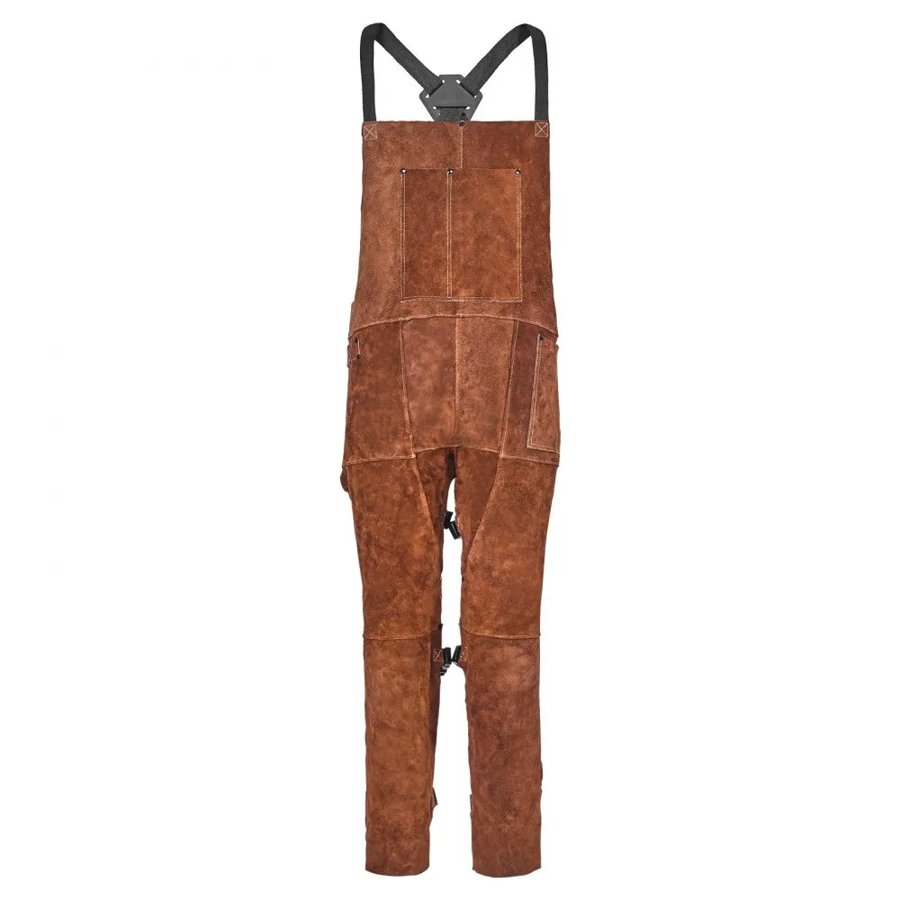 VEVOR Leather Welding Apron Split Leg, Heavy Duty Cowhide Flame Resistant Welding Pants for Men Women, Heat-Resistant Safety Apron with 3 Pockets for Woodworking, Gardening, Blacksmithing, XL-Size