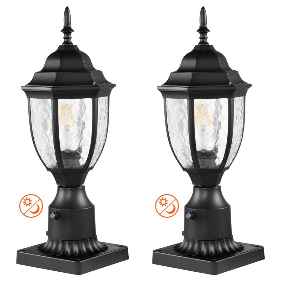 VEVOR 2 Pack Dusk to Dawn Outdoor Post Light, 390 mm, Waterproof Lamp Post Light Fixtures with 3.5 in Pier Mount Base Glass Shade, Lightning-proof Exterior Pole Column Light for Patio Garden Pathway