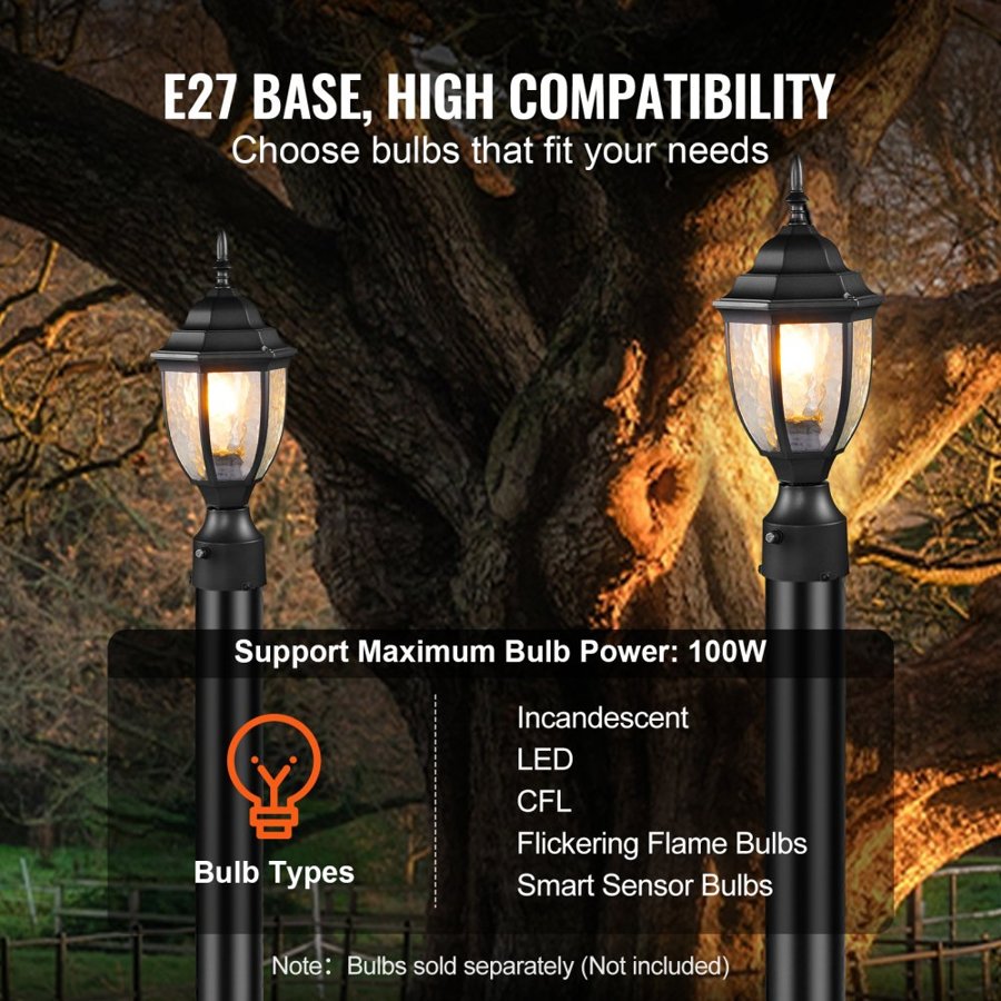 VEVOR 2 Pack Dusk to Dawn Outdoor Post Light, 390 mm, Waterproof Lamp Post Light Fixtures with 3.5 in Pier Mount Base Glass Shade, Lightning-proof Exterior Pole Column Light for Patio Garden Pathway