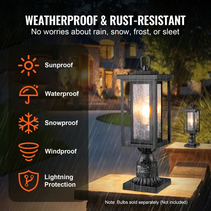 VEVOR 2 Pack Dusk to Dawn Outdoor Post Light, 450 mm, Waterproof Lamp Post Light Fixtures with 3.5 in Pier Mount Base Glass Shade, Lightning-proof Exterior Pole Column Light for Patio Garden Pathway