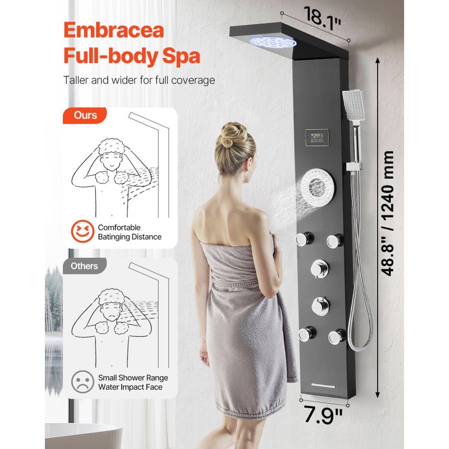 VEVOR Shower Tower System – 53 in LED Stainless Steel Panel