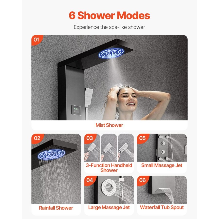 VEVOR Shower Tower System – 53 in LED Stainless Steel Panel