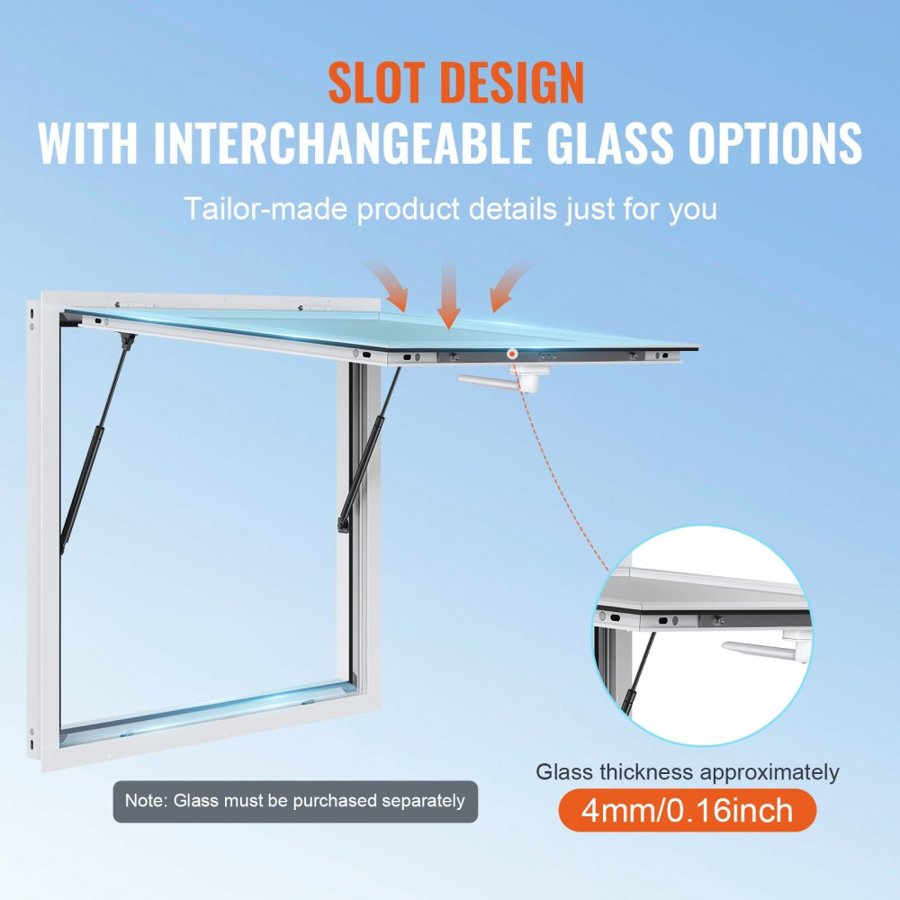 VEVOR Concession Window 36"x36", Aluminum Alloy Food Truck Service Window with Awning Door & Drag Hook, Up to 85 Degrees Stand Serving Window for Food Trucks Concession Trailers, Glass Not Included