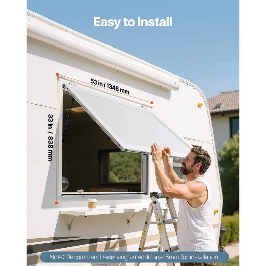VEVOR Concession Window 135x84 cm, Aluminum Alloy Frame Service Window for Food Truck, Up to 85 Degrees Stand Serving Window with Awning Door and Drag Hook, Rainwater Resistant for Concession Trailer