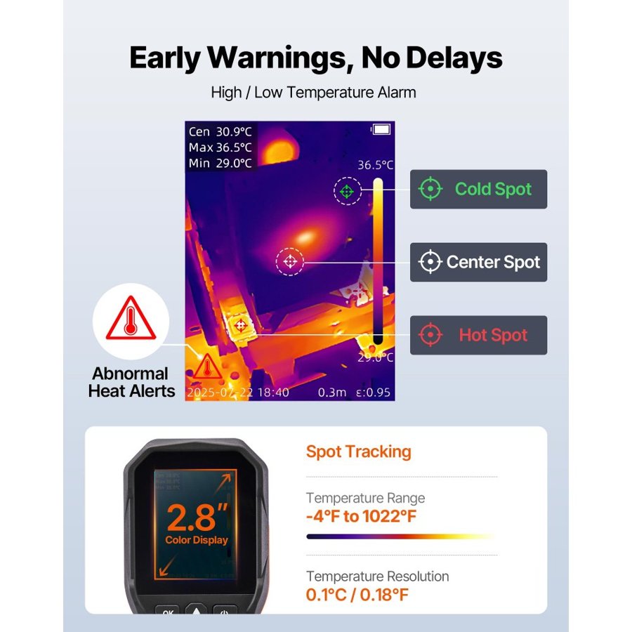 VEVOR Handheld Thermal Imaging Camera – 320x240 TISR, 25Hz