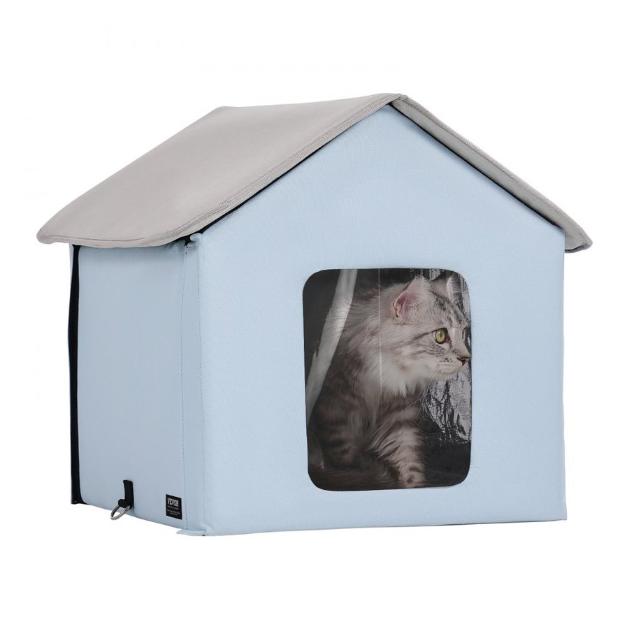 VEVOR Heated Cat House, Outdoor Kitty Shelter with Timer, 600D Oxford Cloth Foldable Cat Shelter with Heated Pad  for Winter to Stay Warm and Cozy, Blue (Small)