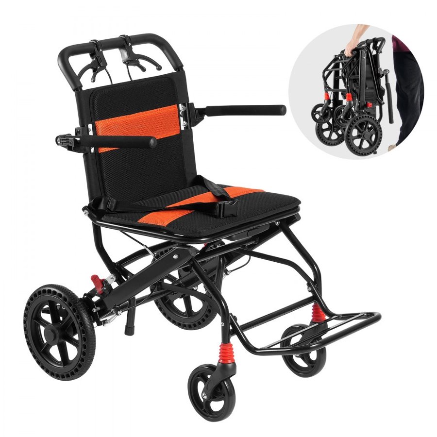 VEVOR Wheelchair Aluminum Alloy Transport Chair Foldable 45.7 cm W Seat 99.8 kg