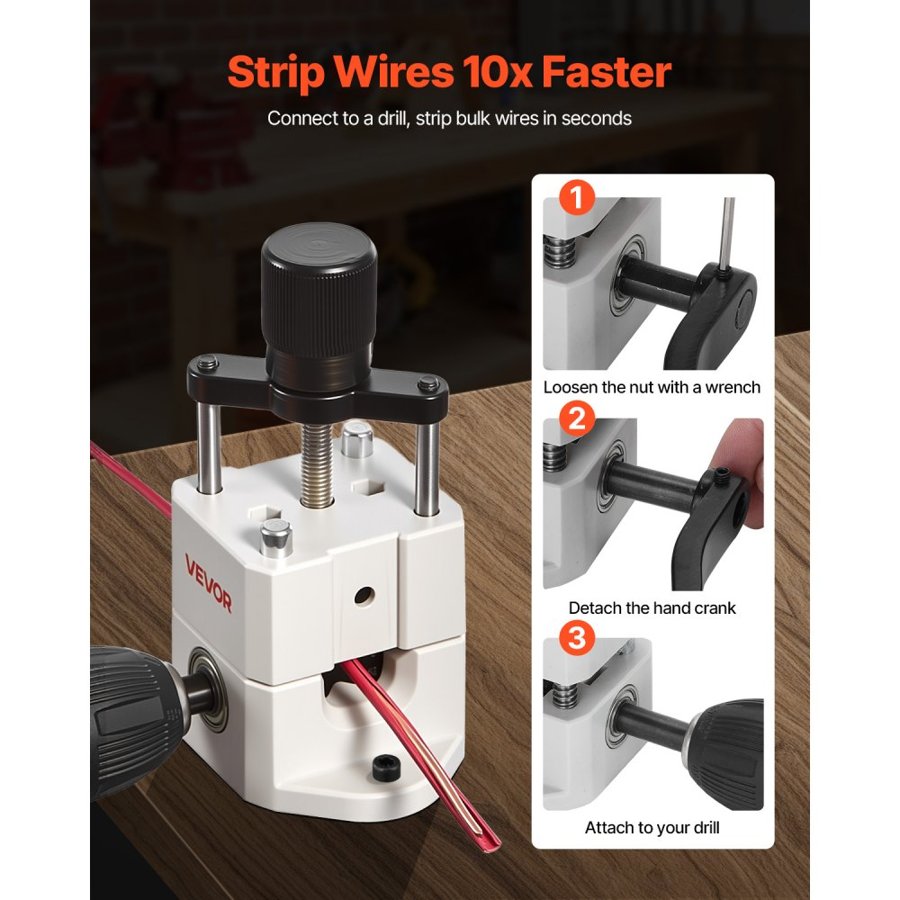 VEVOR Manual Wire Stripper Stripping Machine 1,5-25 mm (0.06-1 in) Hand or Drill Powered