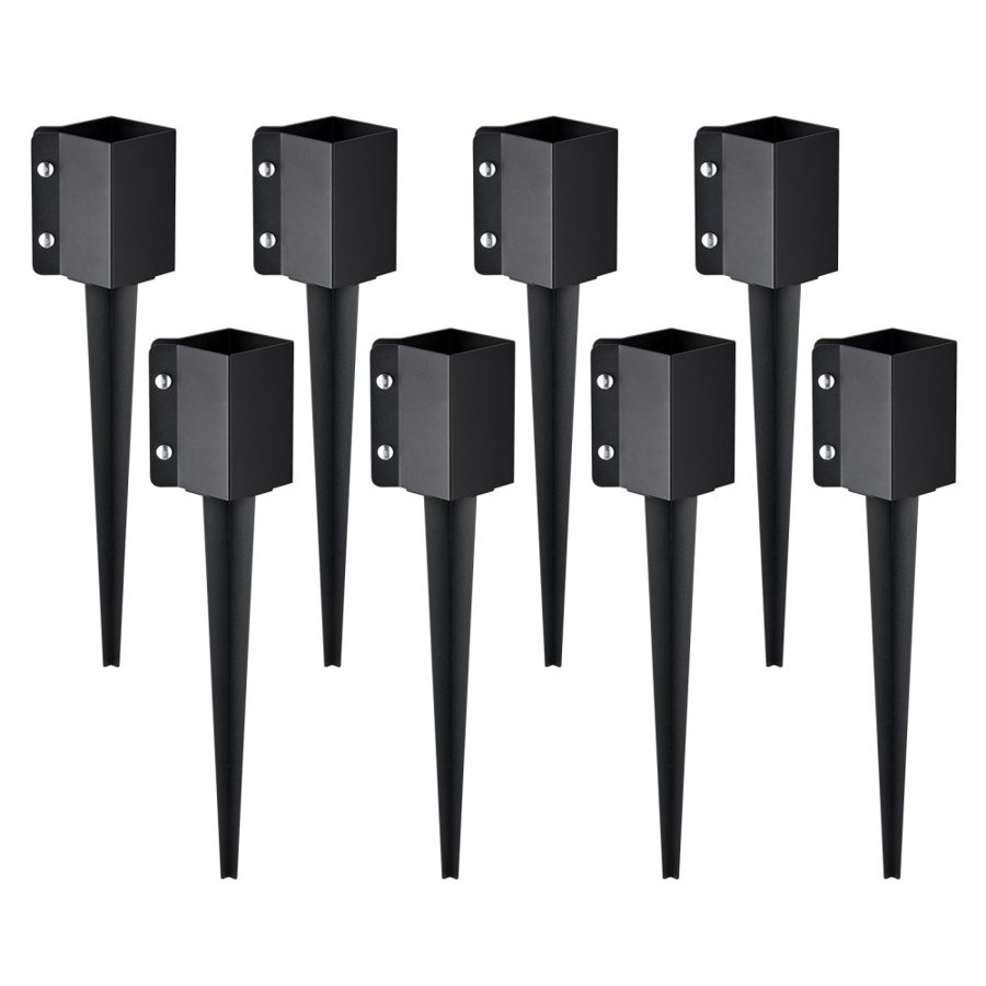 VEVOR Fence Post Anchor Ground Spike, 8 Pack 24 x 4 x 4 Inches/61 x 10.2 x 10.2 cm Outer Diameter (Inner Diameter 3.5 x3.5 Inches/ 8.9 x 8.9 cm), Metal Black Powder Coated Post Stake Ground, for Mailbox Deck Garden Railing