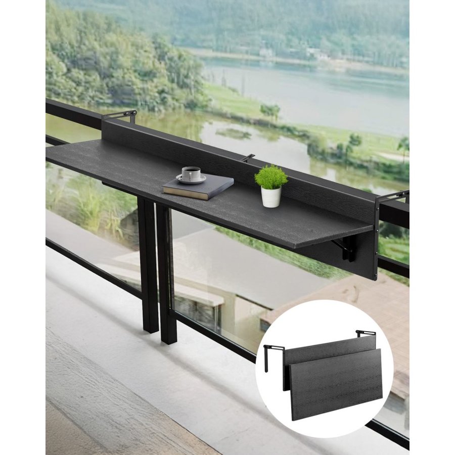 VEVOR Balcony Hanging Table, 12 x 48 in Folding Balcony Railing Table, Outdoor Balcony Bar Table for Railings, 50 lbs Loading, Fit Railing from 1" to 4.3", Serving Table for Patio & Deck