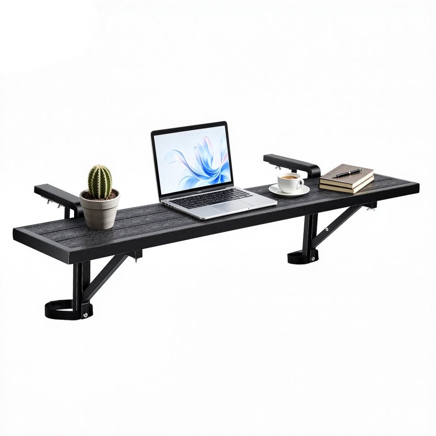 VEVOR Balcony Hanging Table 1245 x 240 mm 27 kg Balcony Railing Bar Table, for Outdoor Patio Garden Deck Use, Fits 25-65 mm Rails, Adjustable Bracket Spacing, Durable Wood-Plastic Composite Material