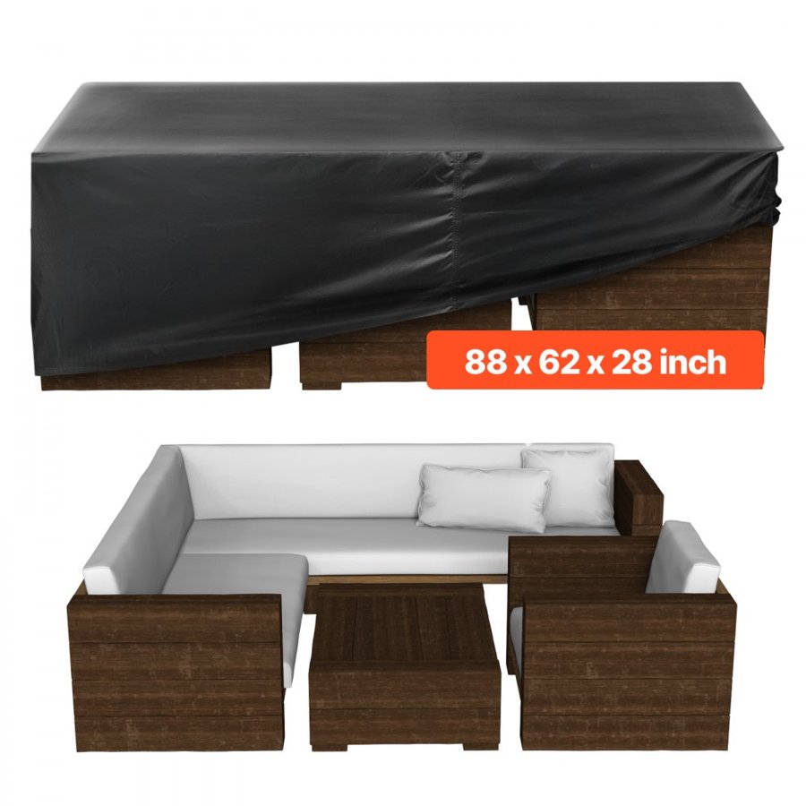 VEVOR Patio Furniture Cover, 420D Heavy Duty Waterproof Outdoor Dining Table and Chairs Cover, Large Rectangular Patio Table Covers with Air Vent for All Weather, 224L x 158W x 71H cm, Black