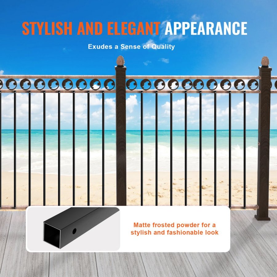 VEVOR Staircase Metal Balusters, 44'' x 0.5'' Square Aluminum Alloy Decorative Banister Spindles, 31 Pack Deck Baluster with Screws, Classic Hollow Straight Deck Railing Satin Black Powder Coated