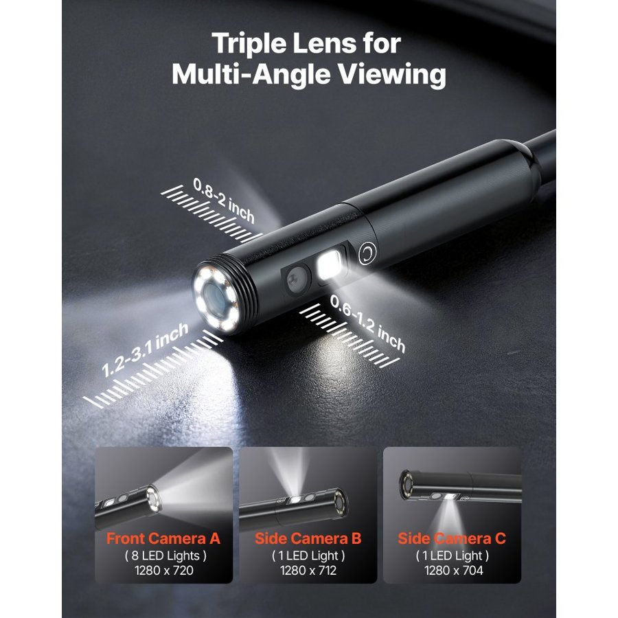 VEVOR Triple Lens Endoscope Camera – 4.5" IPS, 5m Cable