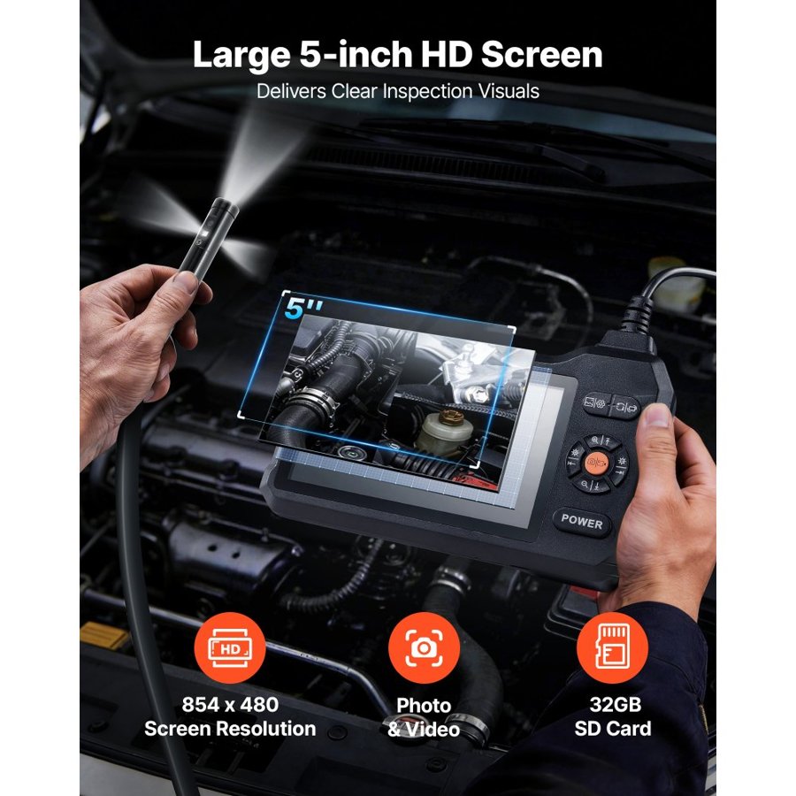 VEVOR Triple Lens Borescope Camera – 5" IPS, 8X Zoom