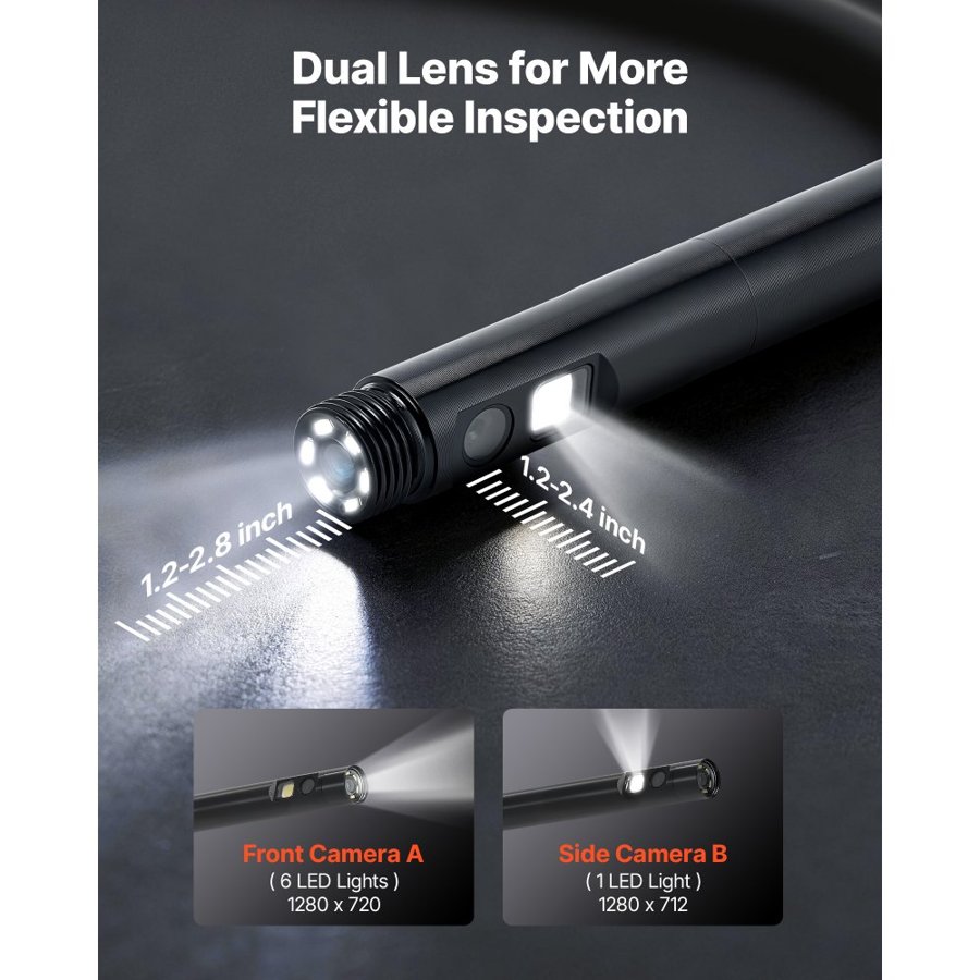 VEVOR Dual Lens Borescope – 5" IPS, 5.5 mm Slim Probe