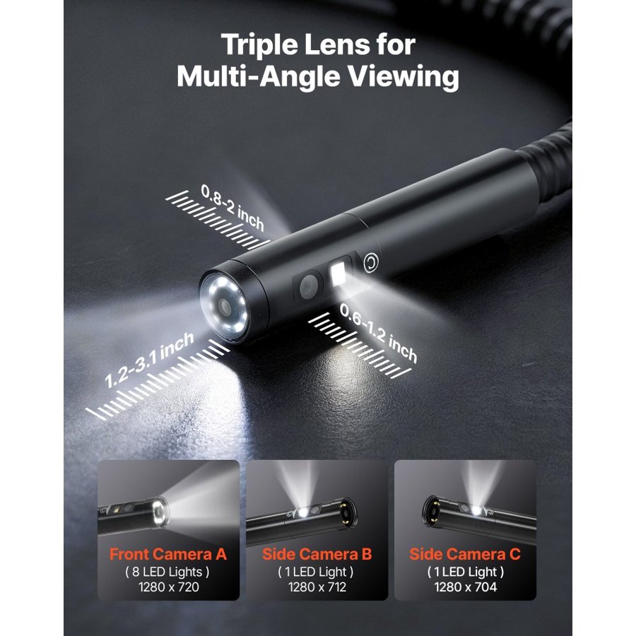 VEVOR Triple Lens Borescope Inspection Camera – 7" Screen