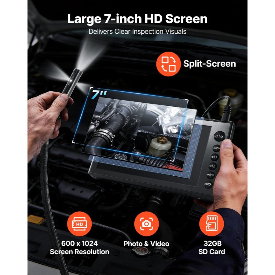 VEVOR Triple Lens Borescope Inspection Camera – 7" Screen