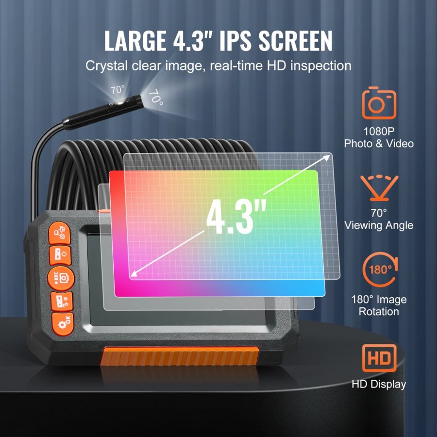 VEVOR Snake Camera with Light – 4.3" Screen, 1080P Camera