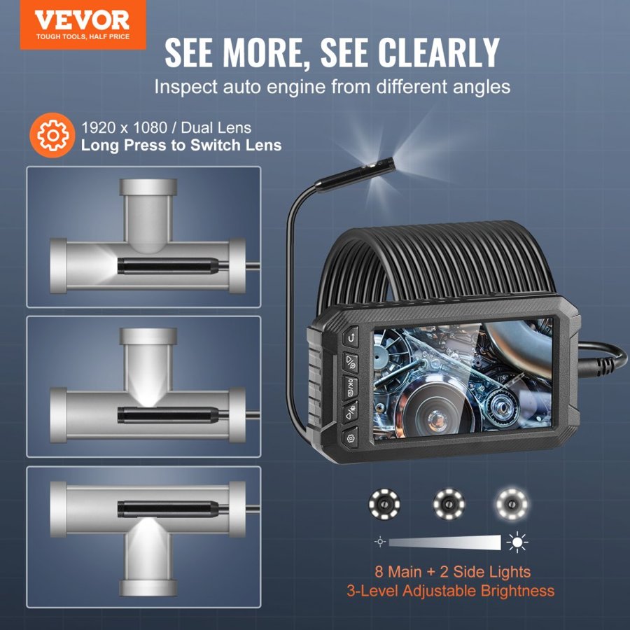 VEVOR Endoscopic Camera with Light – 49.2 ft Cable